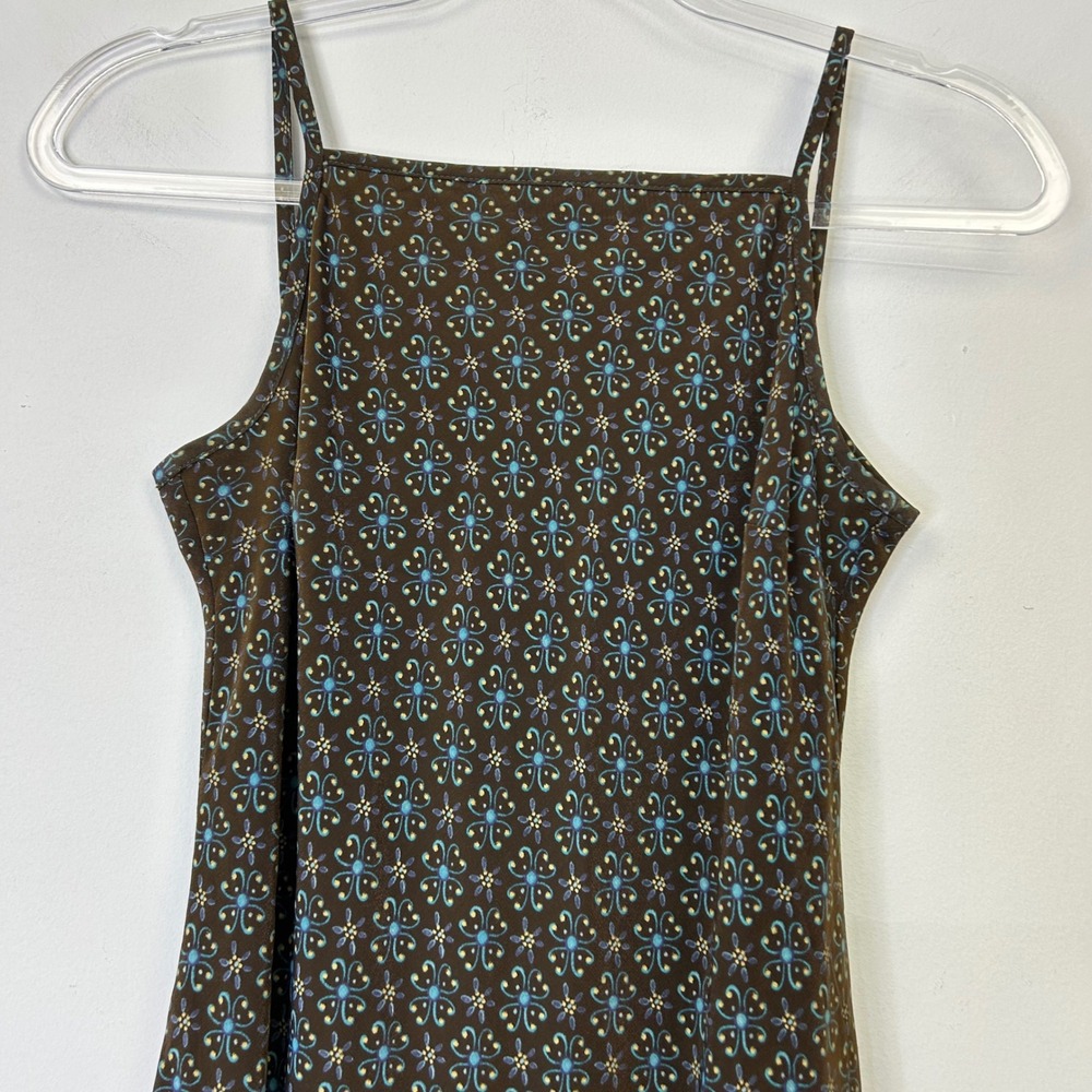 Vintage Y2K Petite Sophisticate Brown Floral Maxi Dress Women's 0 Square Neck - Picture 4 of 9